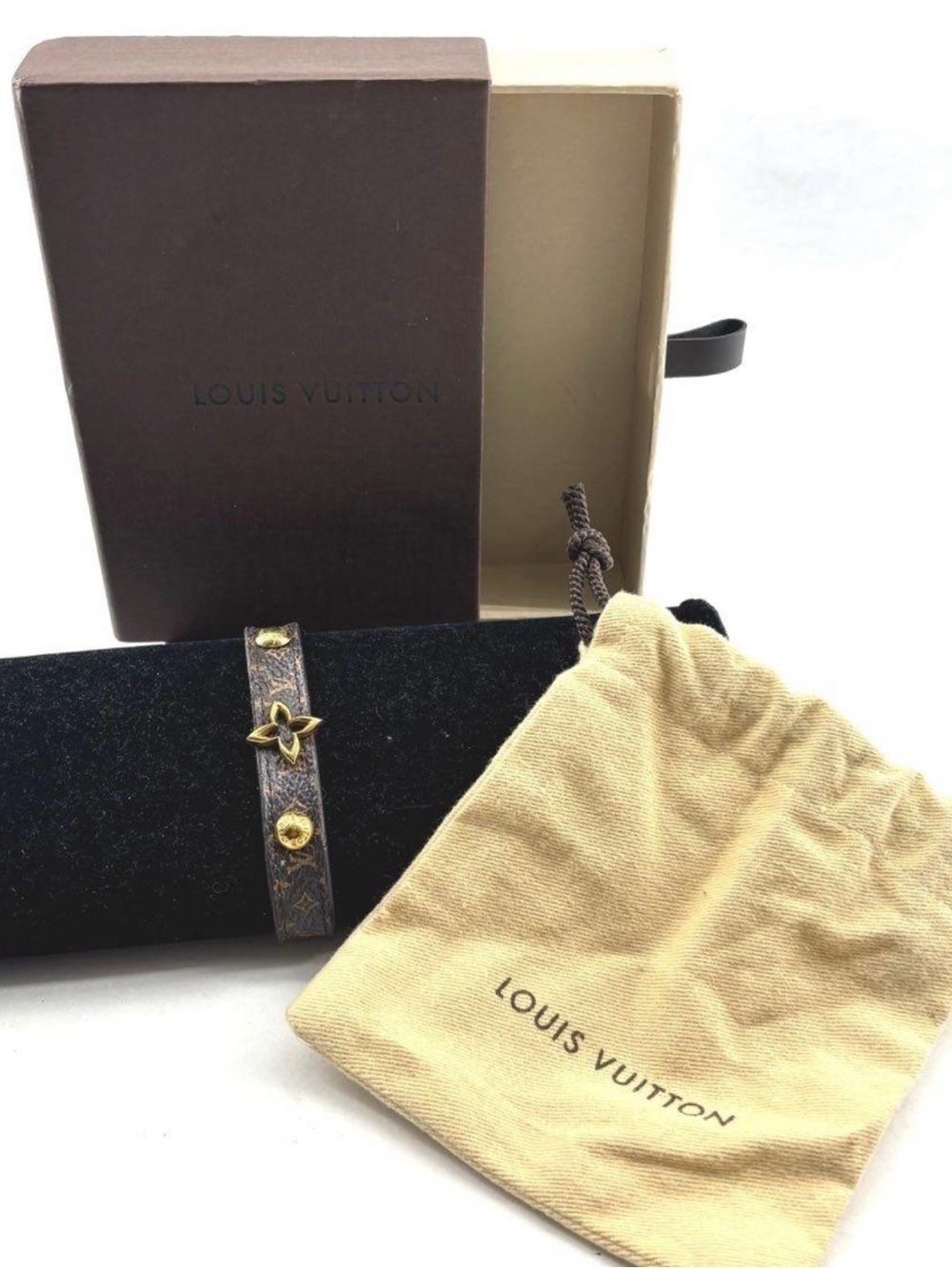 Louis Vuitton Brown Monogram Bracelet with Gold Accents